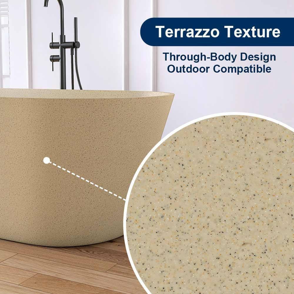 MEDUNJESS 63 in. x 29.5 in. Stone Resin Solid Surface Flatbottom Freestanding Soaking Bathtub in Beige with Terrazzo Texture (3)