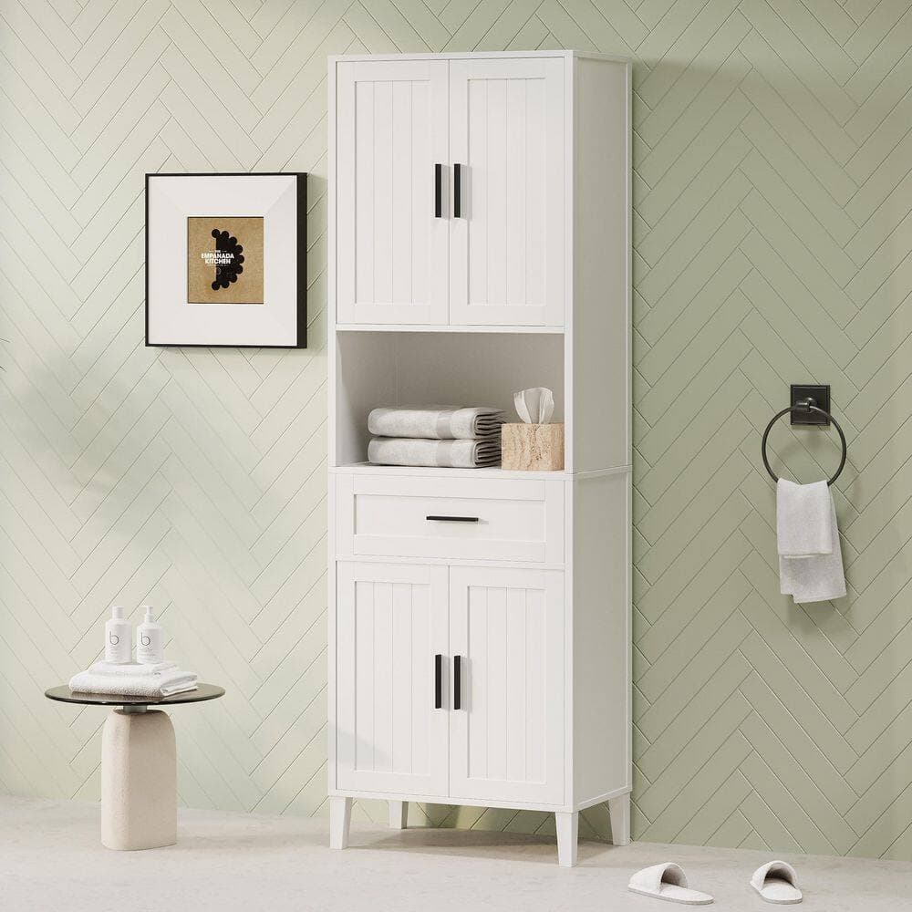 Tenleaf 23.6 in. W x 13.8 in. D x 70.9 in. H White MDF Freestanding Linen Cabinet Tall Bathroom Cabinet with Adjustable Shelves (2)