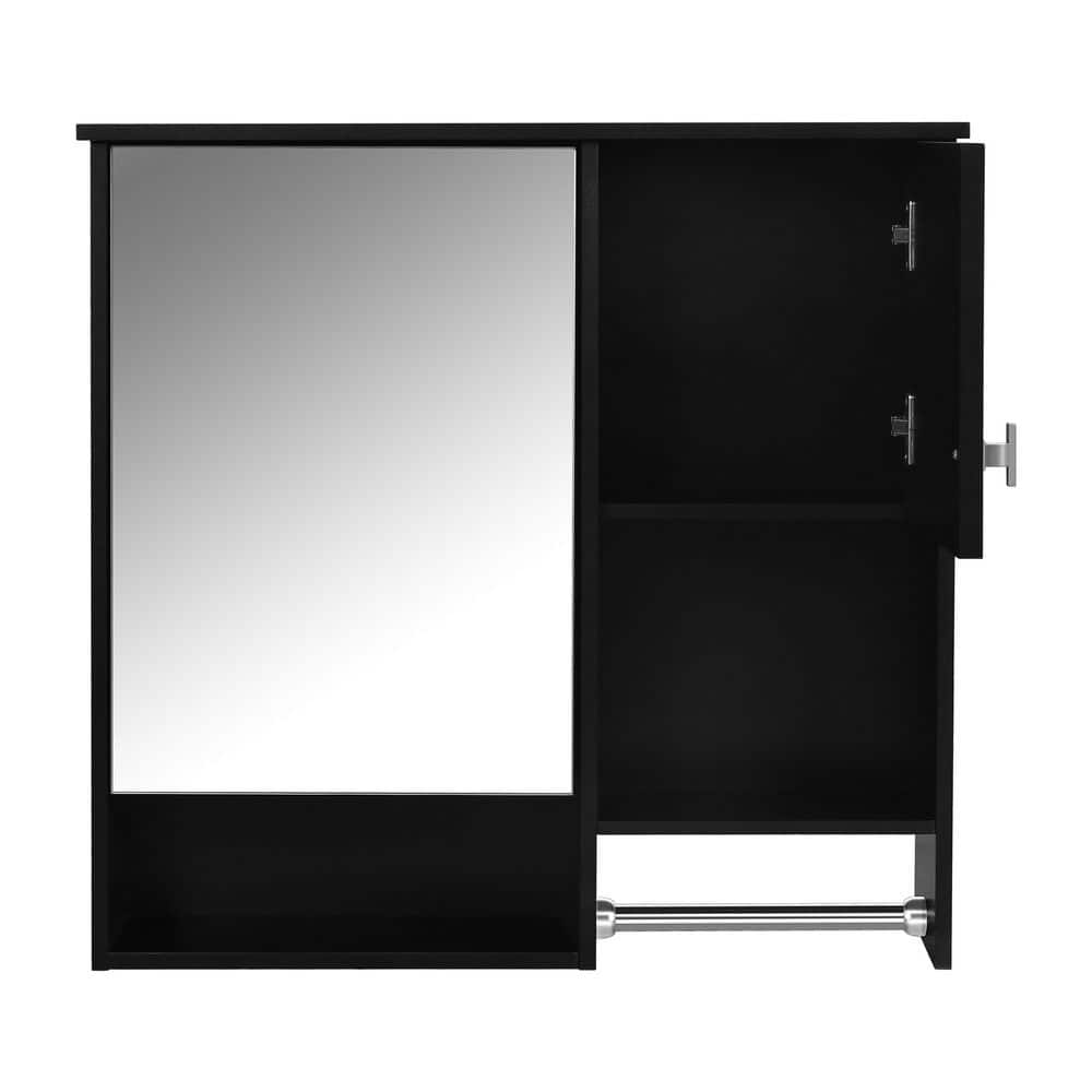 Tahanbath Classic 7.12 in. W x 29.52 in. D x 28.74 in. H Bathroom Storage Wall Cabinet in Black with Open Shelves and Mirror (1)