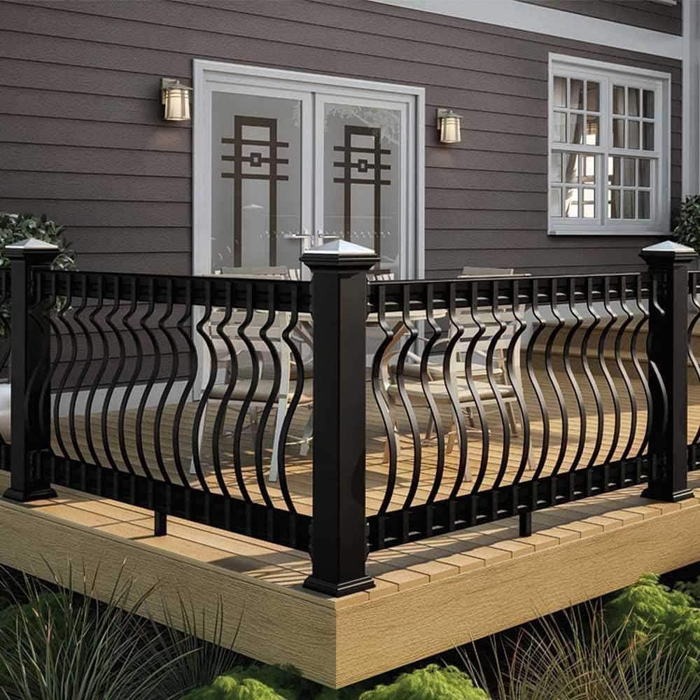 Afoxsos 29.5in.H x 3in.W Black Iron Stair Railing Kit,Aluminum Wave Arc Deck Balusters w/Screws 26-Piece for Outdoor Porch Stair (2)