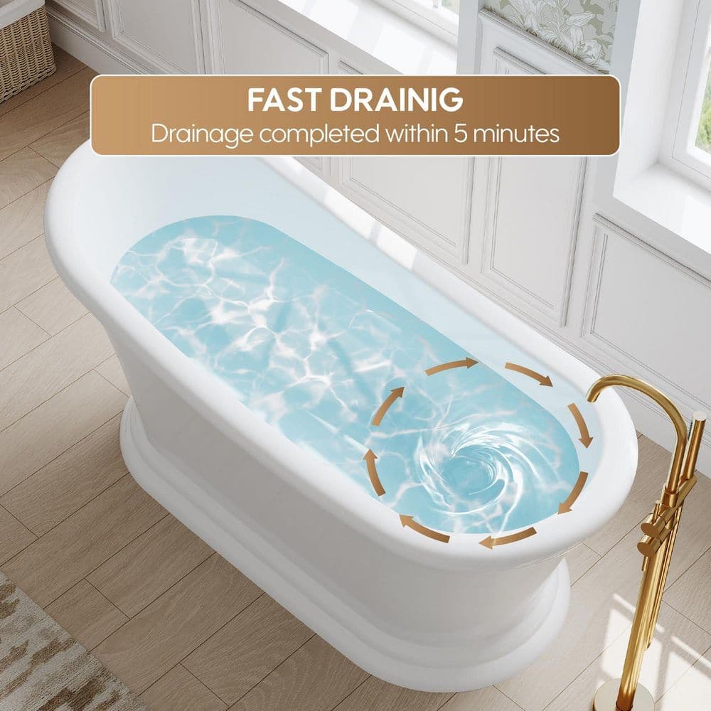 WELLFOR York 67 in. x 29 in. Acrylic Freestanding Soaking Bathtub with Drain and Slotted Overflow in Glossy White (3)