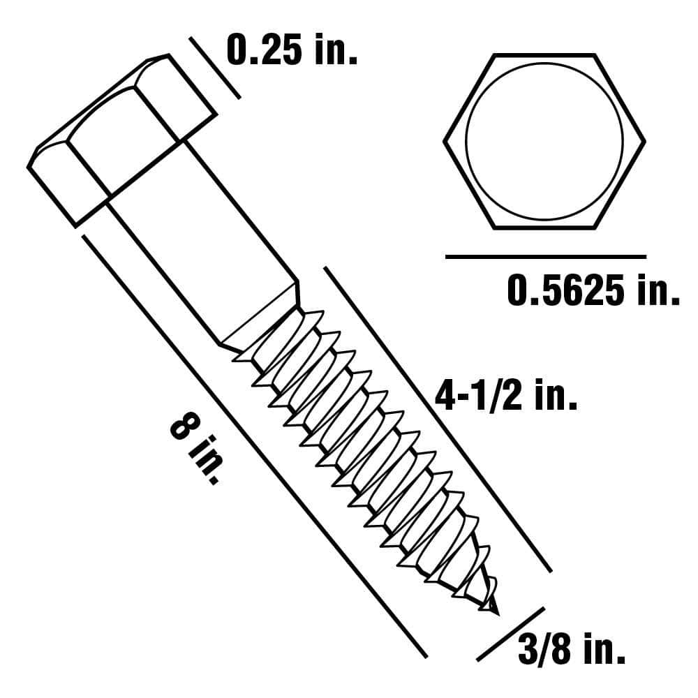 Everbilt 3/8 in. x 8 in. Silver ACQ Rated Hex Hex Head Lag Screws (25-Pack) (3)