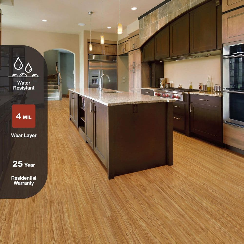 TrafficMaster Oak 4 MIL x 6 in. W x 36 in. L Grip Strip Water Resistant Luxury Vinyl Plank Flooring (24 sqft/case) (3)