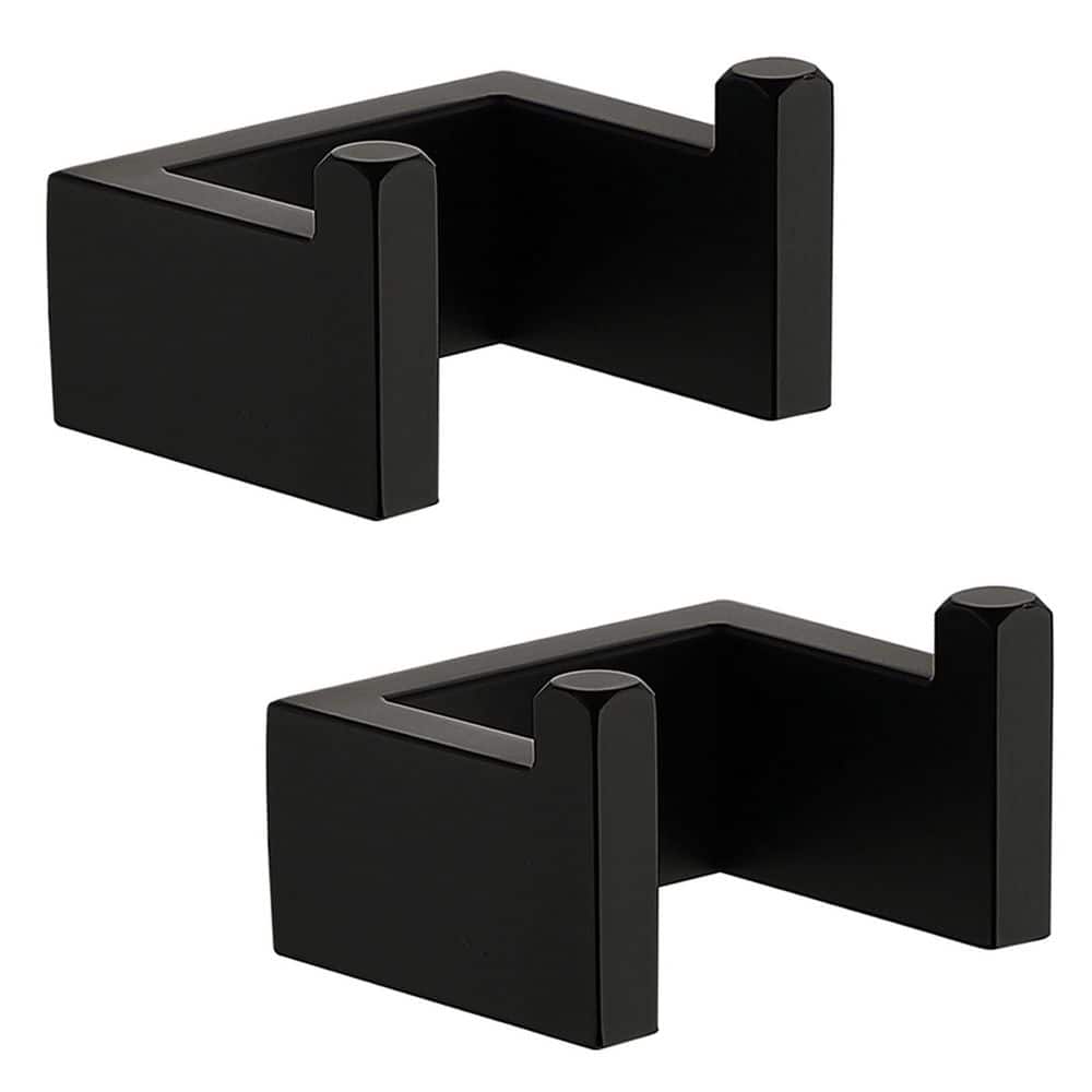 ATKING Double J-hook Robe/Towel Hook in Stainless Steel Matte Black (2-pack)