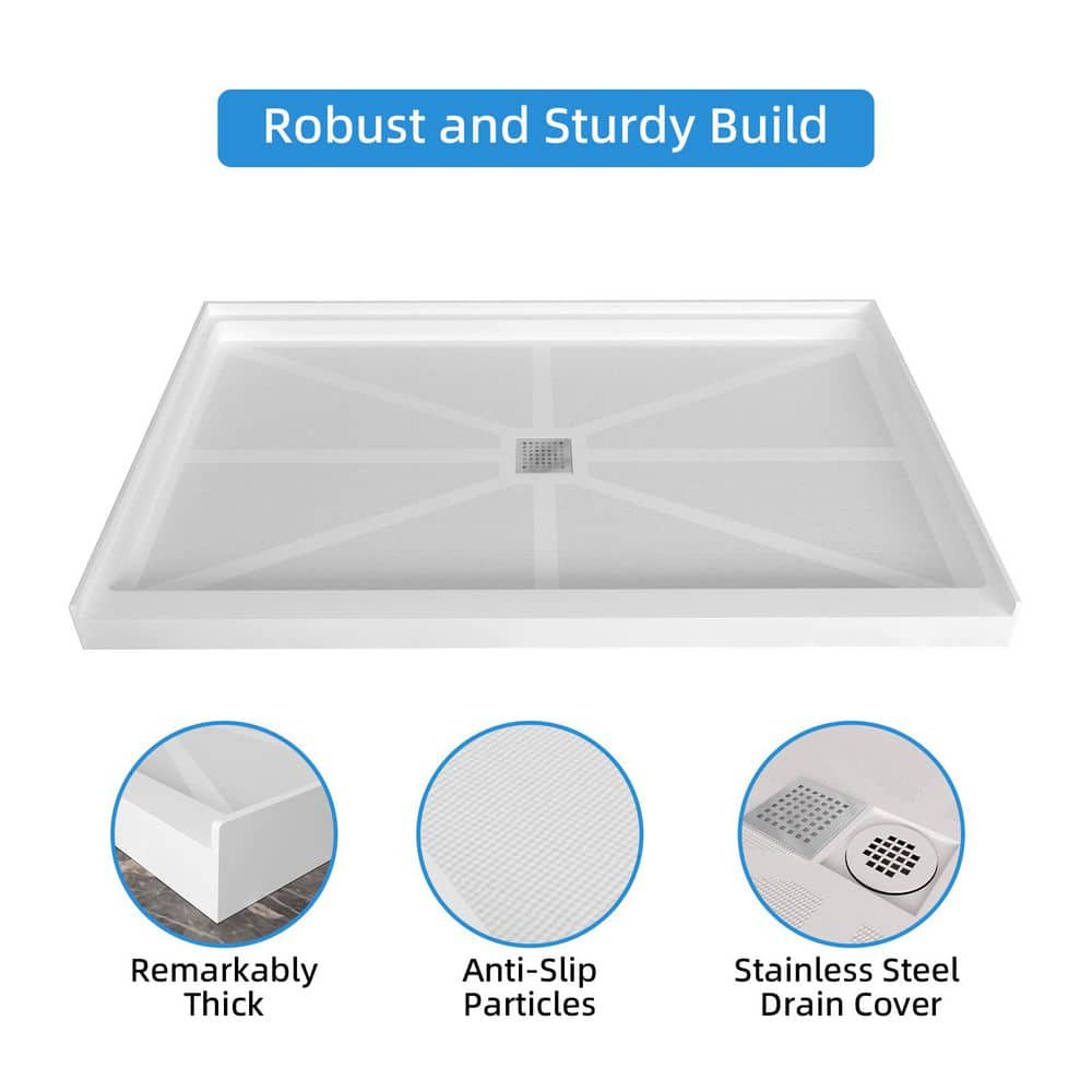 ACE DECOR 60 in. 34 in. Single Threshold Alcove Anti-Slip Shower Pan Base with Drain (2)