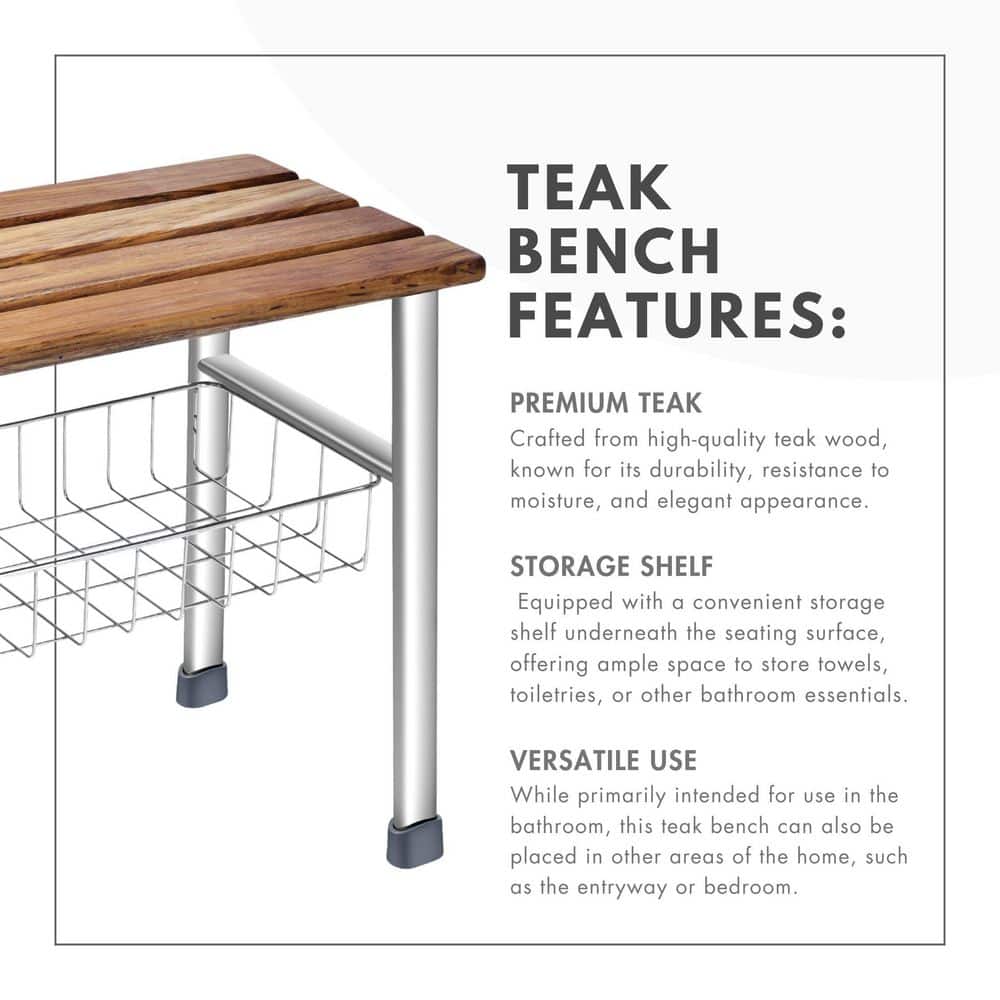 TOILETTREE 18.5 in. x 11.81 in. x 19.29 in. Freestanding Deluxe Steel Shower Seat and Organizer in Teak and Stainless Steel (2)