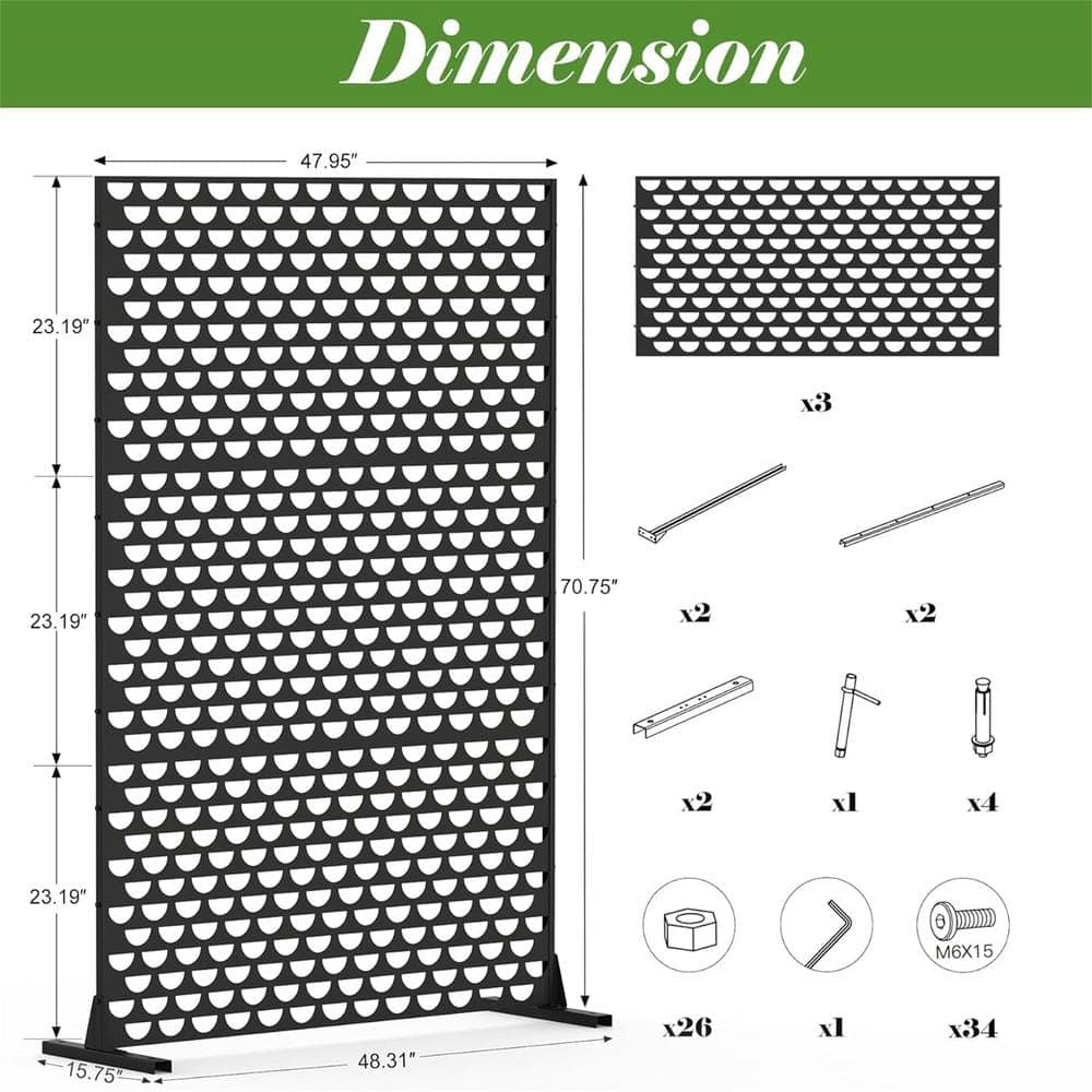 Zeus & Ruta Black Metal Outdoor Privacy Screens and Panels with Free Standing, Semi-Circular Shape Decorative Privacy Screen (3)