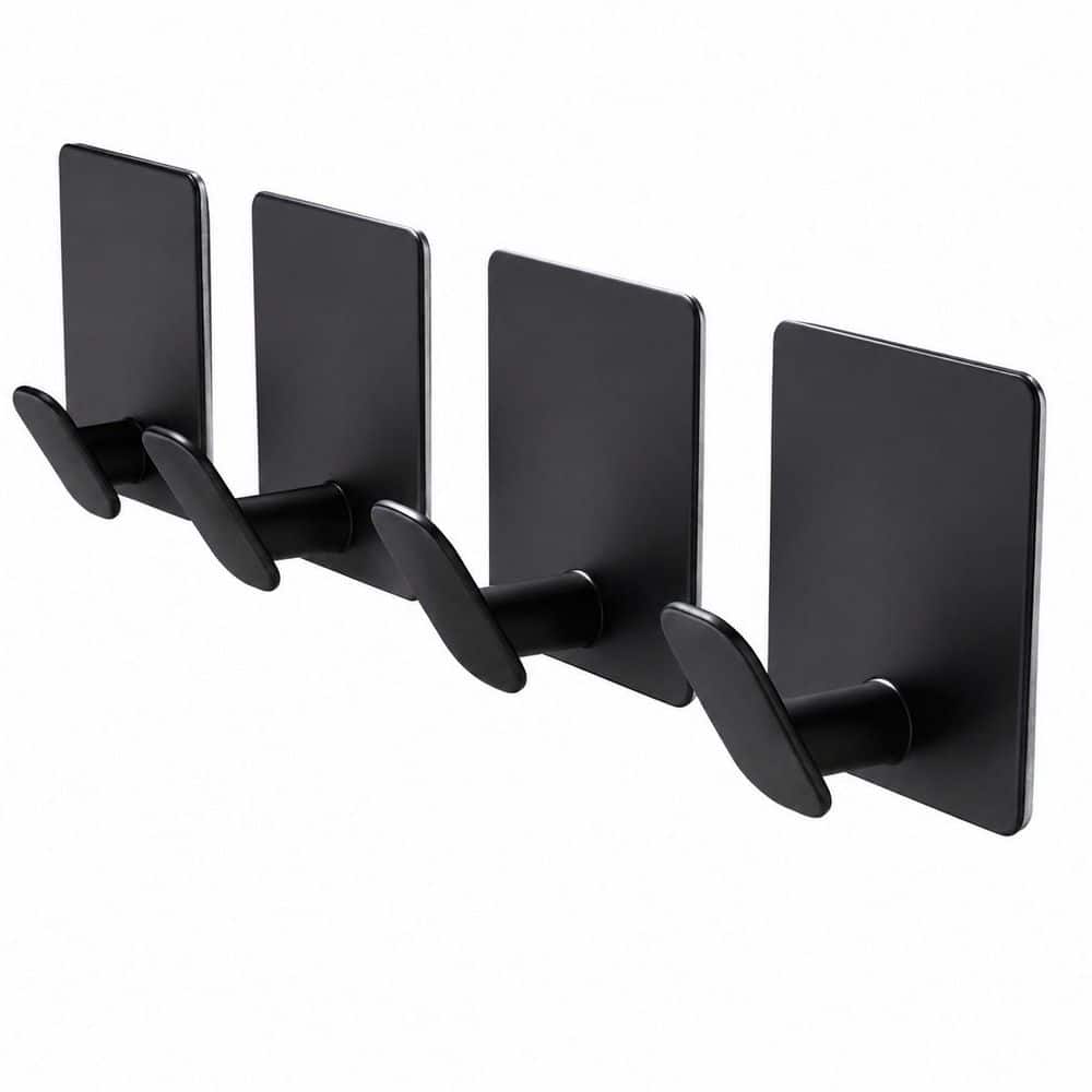 Unbranded Brushed Nickel 4 Pack Stainless Steel Self Adhesive No Drill Waterproof Bathroom Towel J-Hook Robe/Towel Hook for Wall