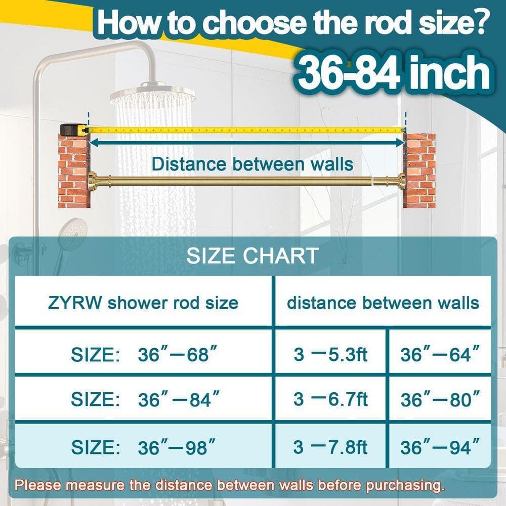 Lynzavix 84 in. Stainless Steel Anti-Slip Adjustable Tension Shower Curtain Rod in Gold Finish for Bathroom Window Living Room (2)