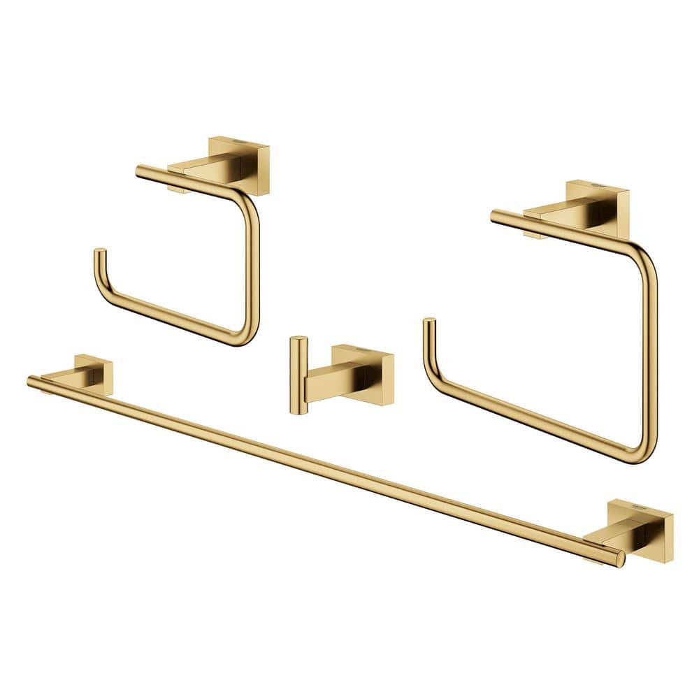GROHE Bath Hardware Set Towel Ring, Robe Hook, Toilet Paper Holder, 24 in. Towel Rail Included (2)