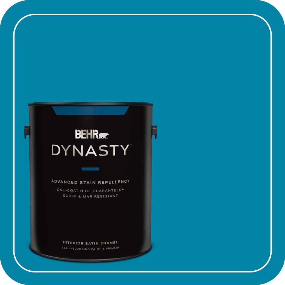 BEHR DYNASTY 1 gal. #MQ4-53 Tibetan Turquoise One-Coat Hide Satin Enamel Interior Stain-Blocking Paint & Primer