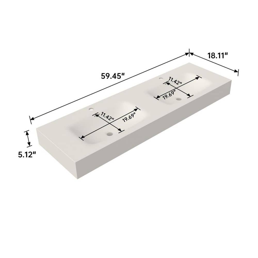 LIVACA 59.4 in. x 18.1 in. Drop-In Bathroom Sink in Matte White Solid Surface with Integrated Basin durable construction (2)