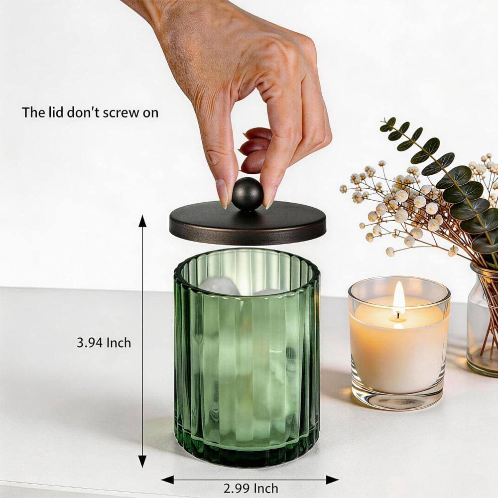 Whatseaso Sage Green Glass Bathroom Canister Storage Organizer with Bronze Metal Lid Set of 4 (2)