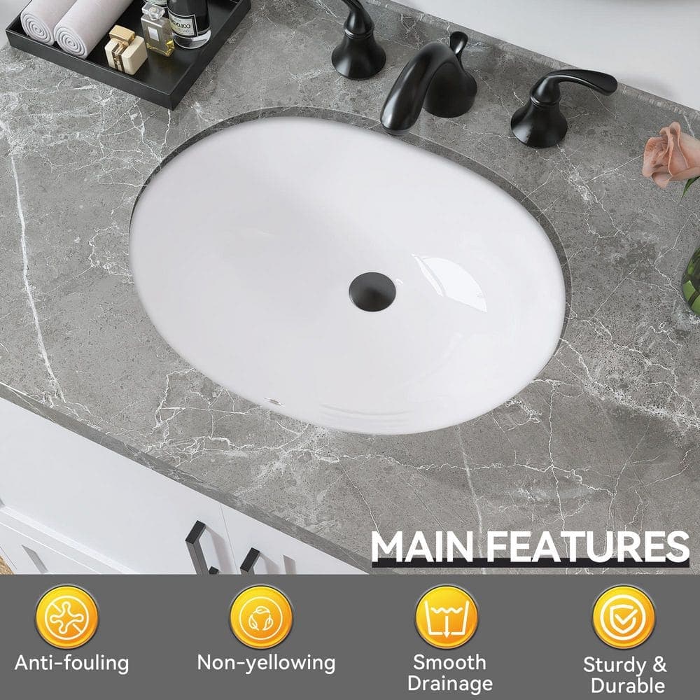 Getpro 19.4 in. Undermount Oval Small Bathroom Sink Vanity Vessel Sink in White with Overflow Ceramic Vanity Top Lavatory Basin (3)