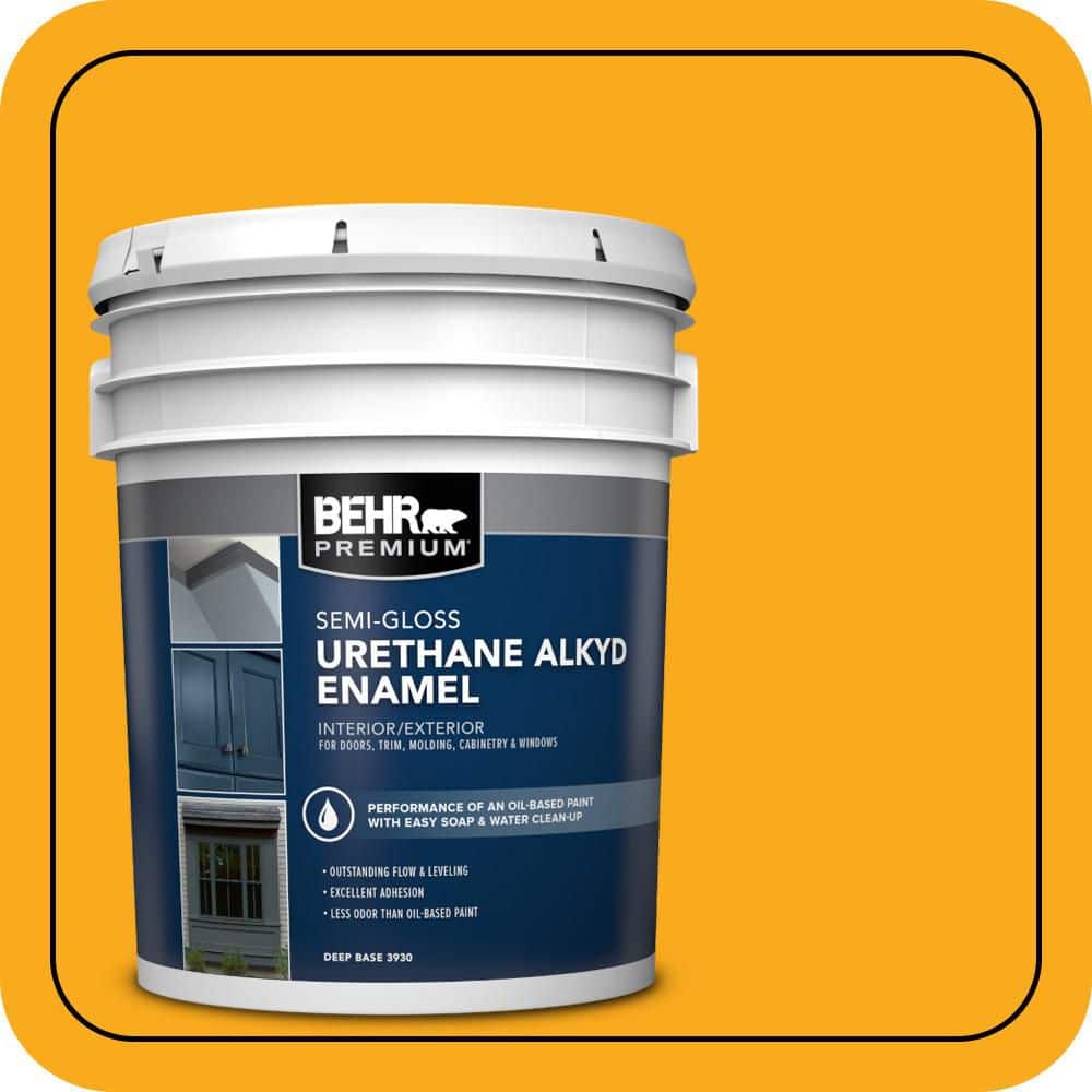 BEHR PREMIUM 5 gal. #P270-7 Sunny Side Up Urethane Alkyd Semi-Gloss Enamel Interior/Exterior Paint