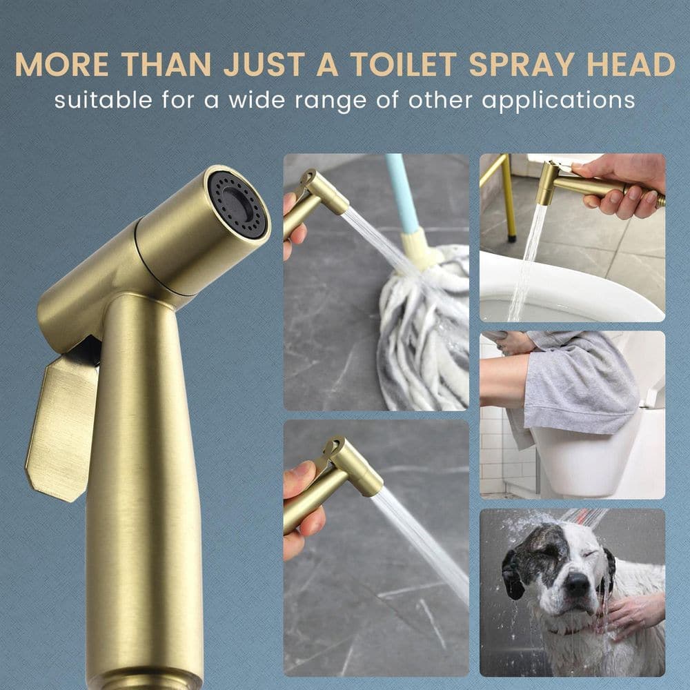 Zalerock Bidet Sprayer for Toilet Handheld SUS304 Stainless Steel Bidet Attachment Wall or Toilet Mount in Brushed Gold (3)