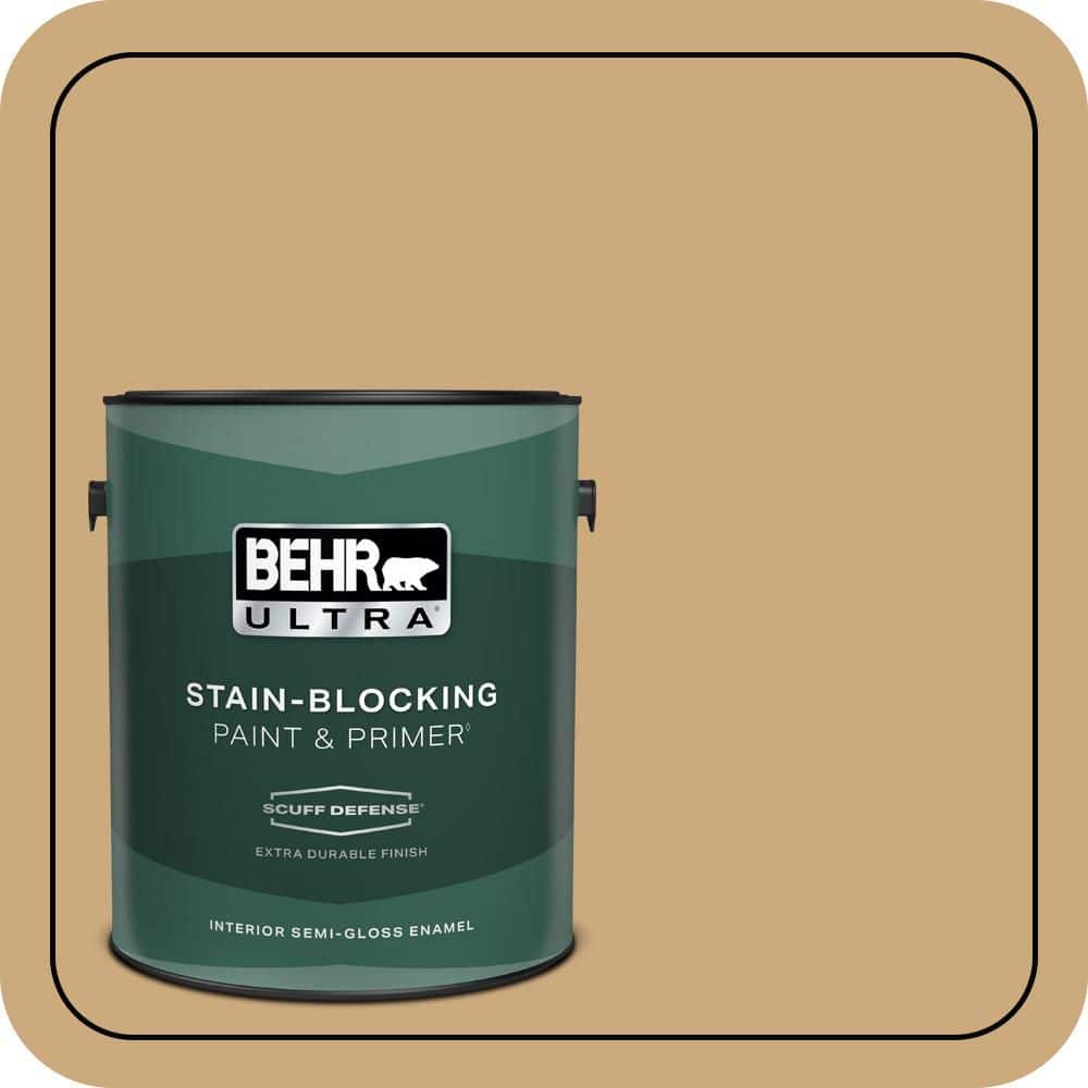 BEHR ULTRA 1 gal. #S300-4 Flax Straw Extra Durable Semi-Gloss Enamel Interior Paint & Primer