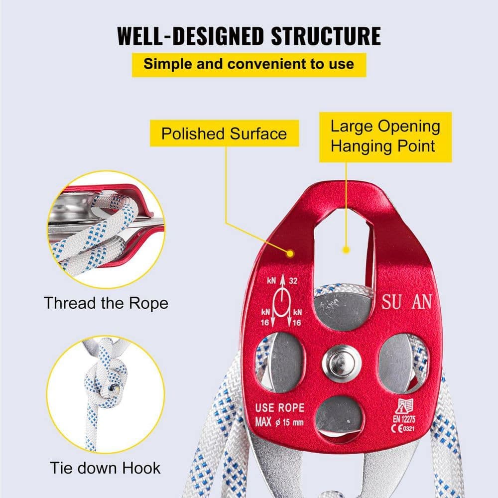 SKYSHALO 0.43-0.5 in. Twin Sheave Block and Tackle, 100-200 ft. Braid Rope, 30-35KN Pulley Rigging, 6600-7705 lbs. Trailer Kit (3)