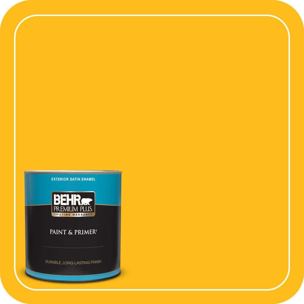 BEHR PREMIUM PLUS 1 qt. #P290-7 Laser Lemon Satin Enamel Exterior Paint & Primer