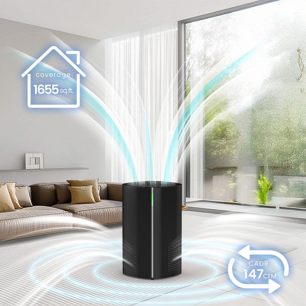 Edendirect 1655 sq. ft. HEPA-True Console Air Purifier in Black, 147 CFM, 5-Fan Speed with Auto and Sleep Mode Best for Bedroom (2)