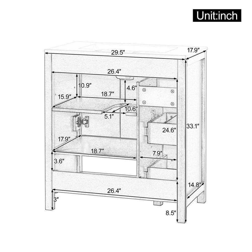 Unbranded 30-In Freestanding Bathroom Vanity with Ceramic Sink,Modern Bathroom Storage Cabinet for Bathroom & Powder Room (3)