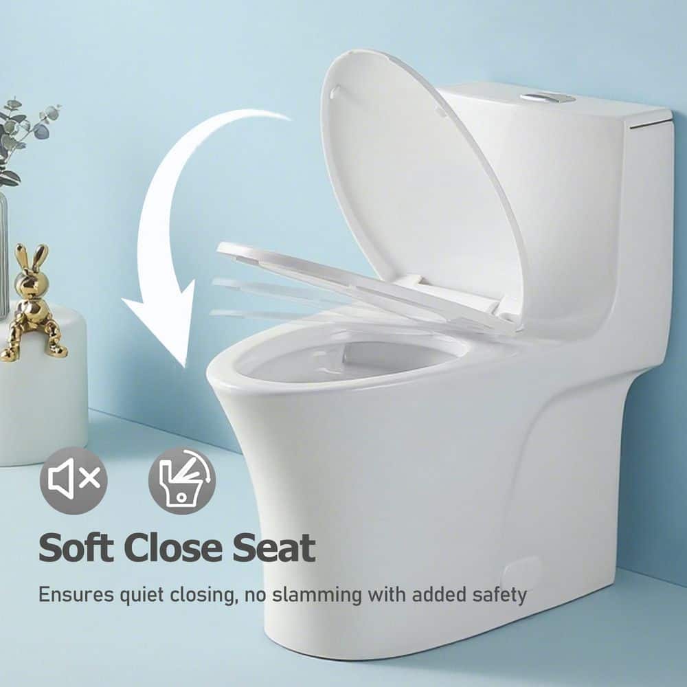 Unbranded 1-piece 1.1/1.6 GPF Dual Flush Elongated Toilet in White Seat Included (3)