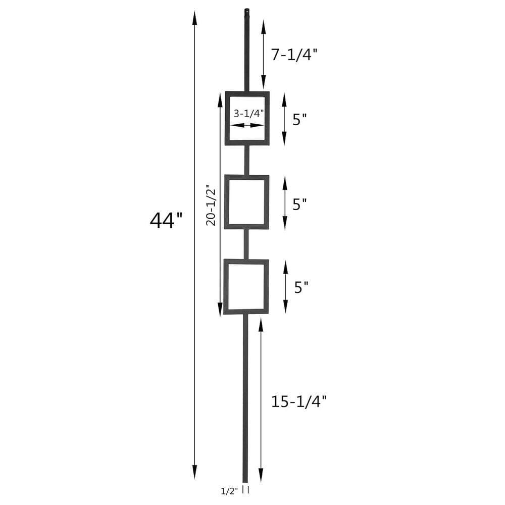 Afoxsos 44 in. Wrought Iron Triple Rectangle Hollow Decorative Metal Balusters for Decks, (10-Pack) (2)