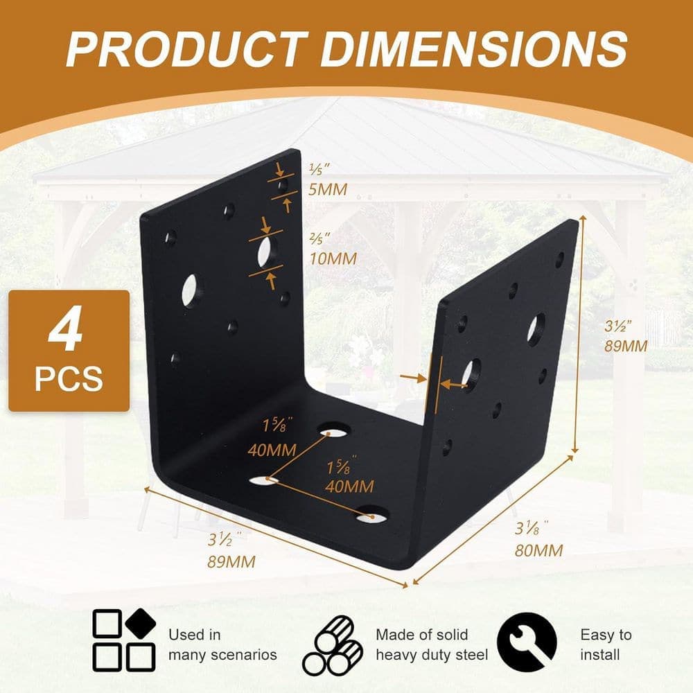 Afoxsos Steel Half Post Base Bracket 4 x 4 Joist Hanger Support Inner Size 3.5 Thickness 3 mm (4-Pack) (2)