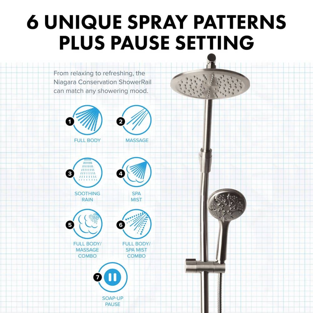 Niagara Conservation ShowerRail Kit with 8 in. Rain Showerhead and 7-Spray Handheld Showerhead Brushed Nickel (2)