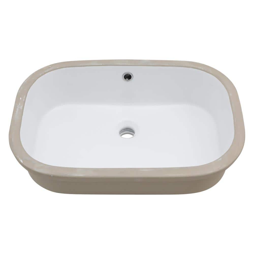 Fulorni 22 in. x 15 in. White Rectangular Undermount Bathroom Sink, Porcelain Ceramic Vanity Lavatory Basin with Overflow