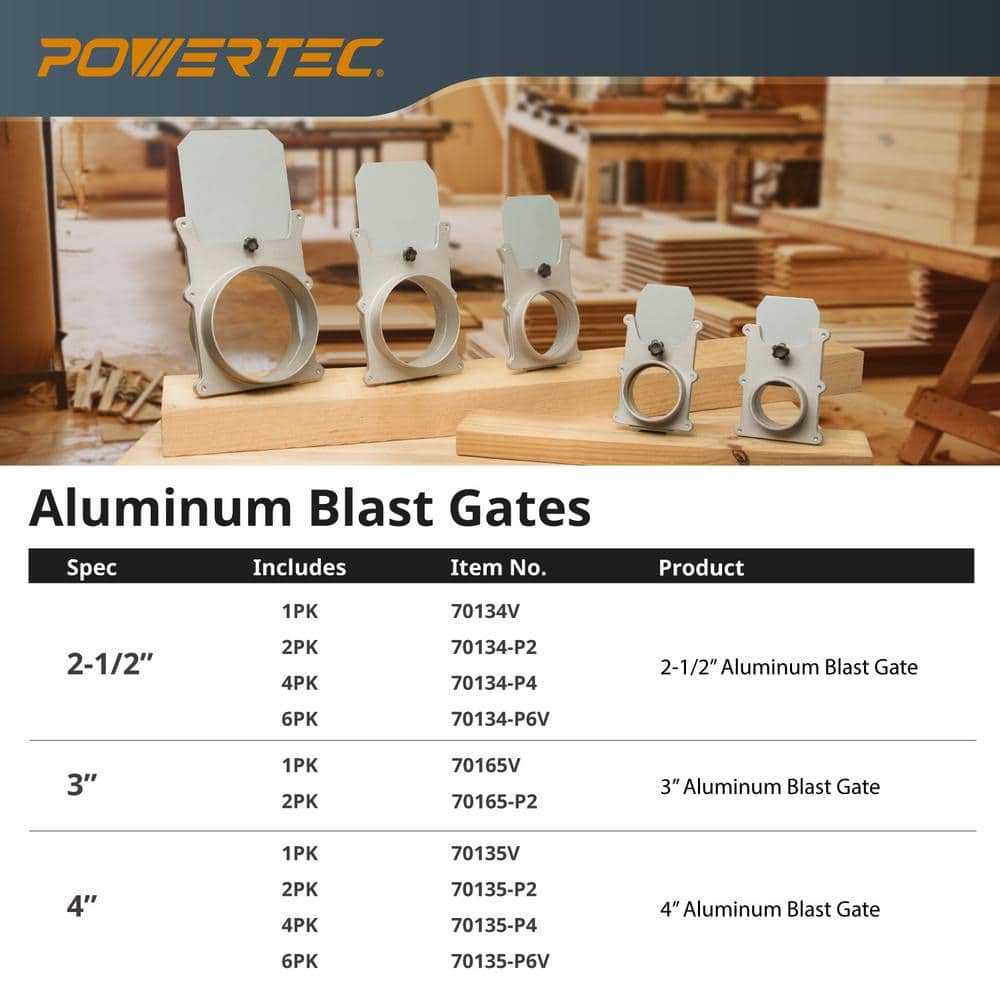 ‎POWERTEC 4 in. Blast Gate for Dust Collector/ Vacuum Fittings for Dust Collection Systems (6-Pack) (2)