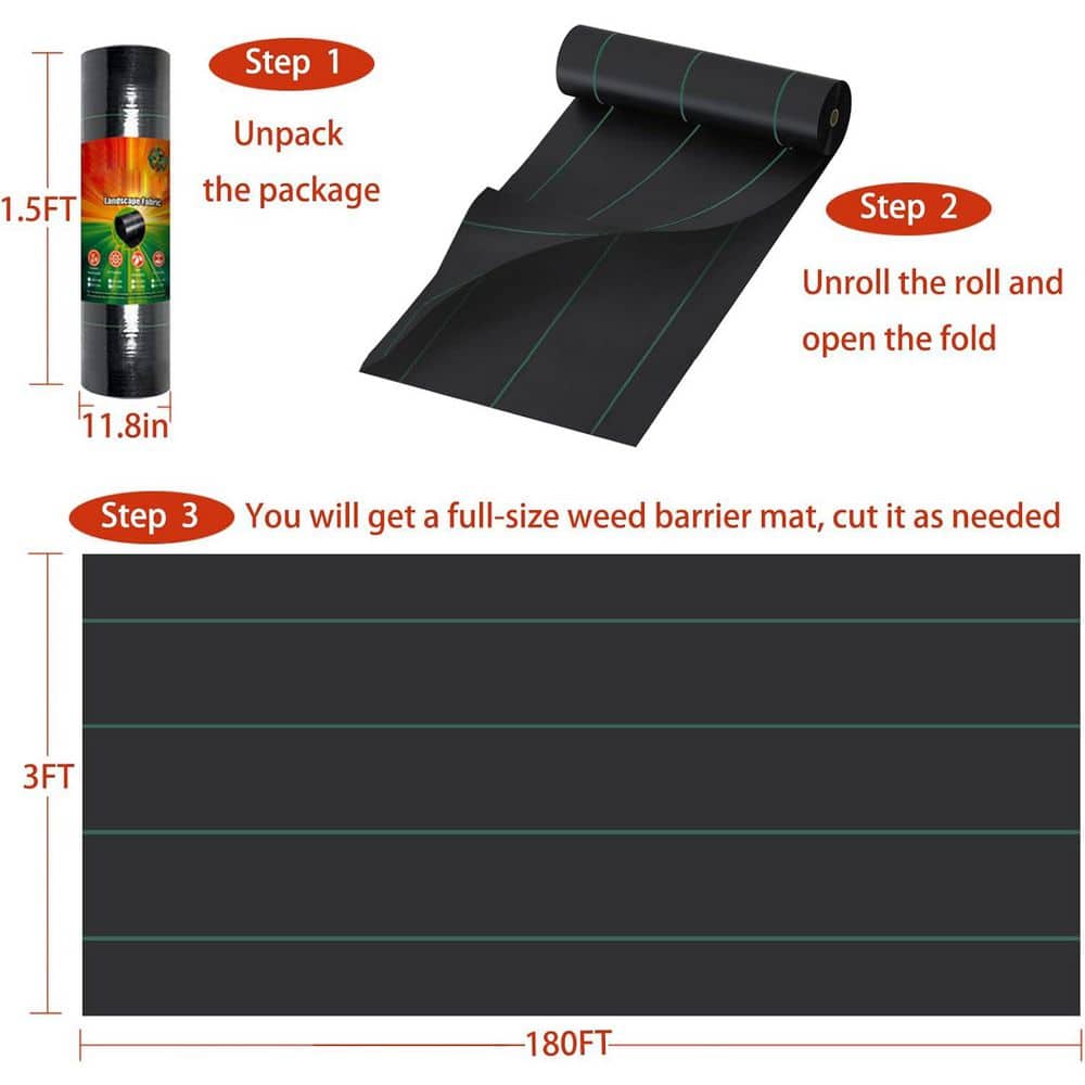 Unbranded 3ft x 180ft Heavy Duty Weed Barrier Landscape Fabric 3. 2oz Woven Geotextile Weed Control Mat with Gardening Gloves (2)