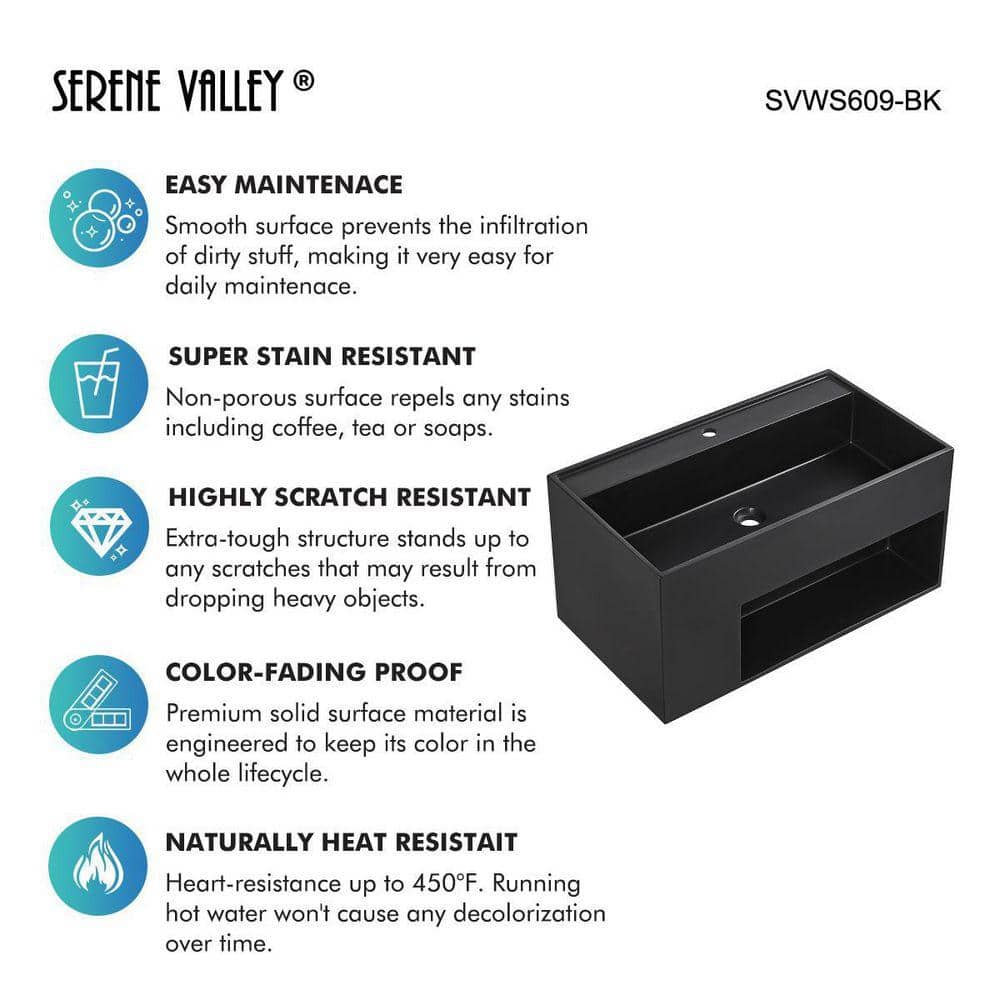 SERENE VALLEY 32 in. Wall-Mount Bathroom Solid Surface Vanity with Spacial Storage Area in Matte Black (3)