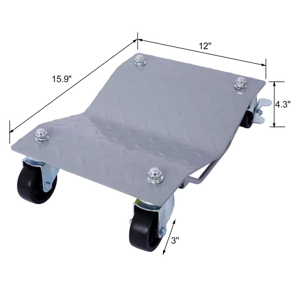ANGELES HOME 6000 lbs. Capacity Car Dolly, Heavy-Duty 4-Tire Wheel Dolly, Silver (3)