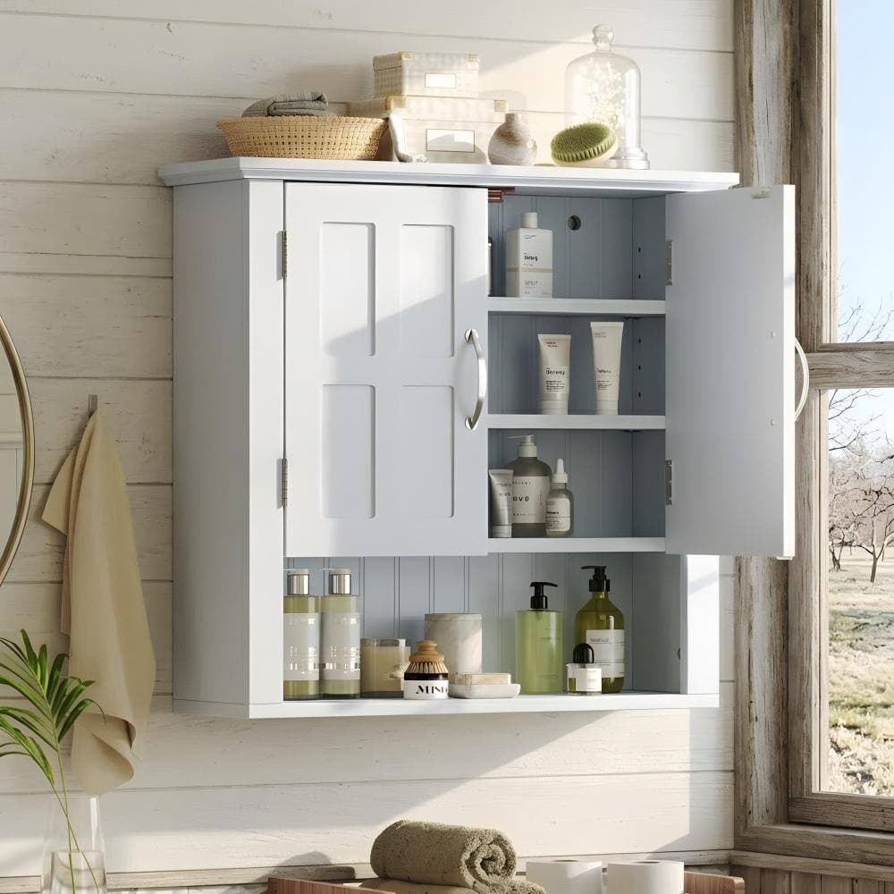 Zuvandra 23.62" W x 7.68" D x 22.63" H MDF Bathroom Wall Cabinet with Doors and Shelves in White (3)