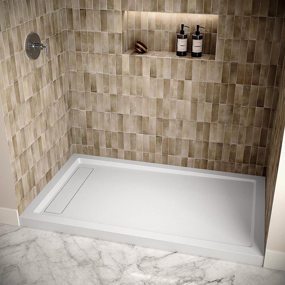 Streamline DT-2236-114 60 in. x 36 in. Alcove PP Shower Pan Base in Glossy White with Left Drain, Drain Included (3)