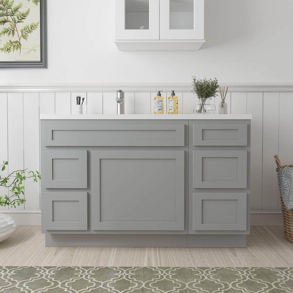 Vanity Art Montclair 51 in. 1-Door and 5-Drawer Freestanding Shaker Bathroom Vanity Cabinet (No Top) in Gray - Unassembled (1)
