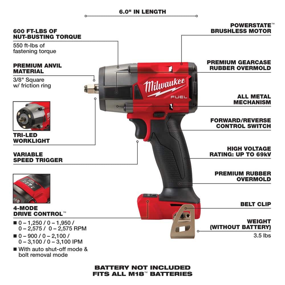 Milwaukee M18 FUEL GEN-2 18V Lithium-Ion Mid Torque Brushless Cordless 3/8 in. Impact Wrench and Impact Socket Set (12-Piece) (3)