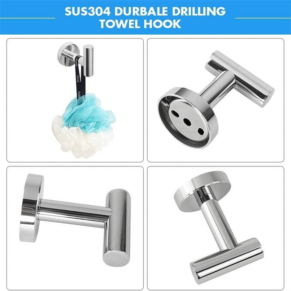 Cubilan 5-Piece Bath Hardware Set with Toilet Paper Holder, 3-Pack Robe Towel Hooks and Towel Bar (3)