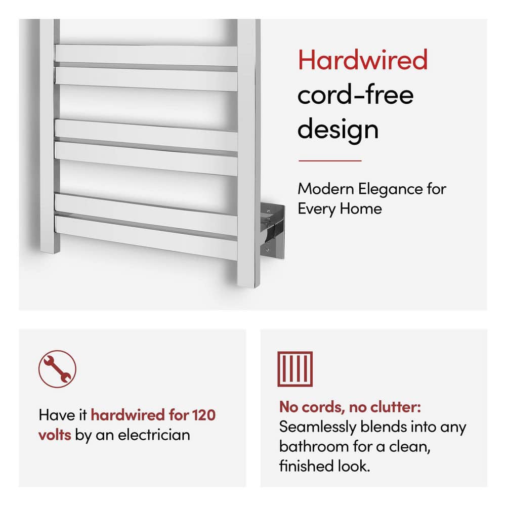 WarmlyYours Classic Maple 8-Bar Electric Towel Warmer in Polished Stainless Steel (3)