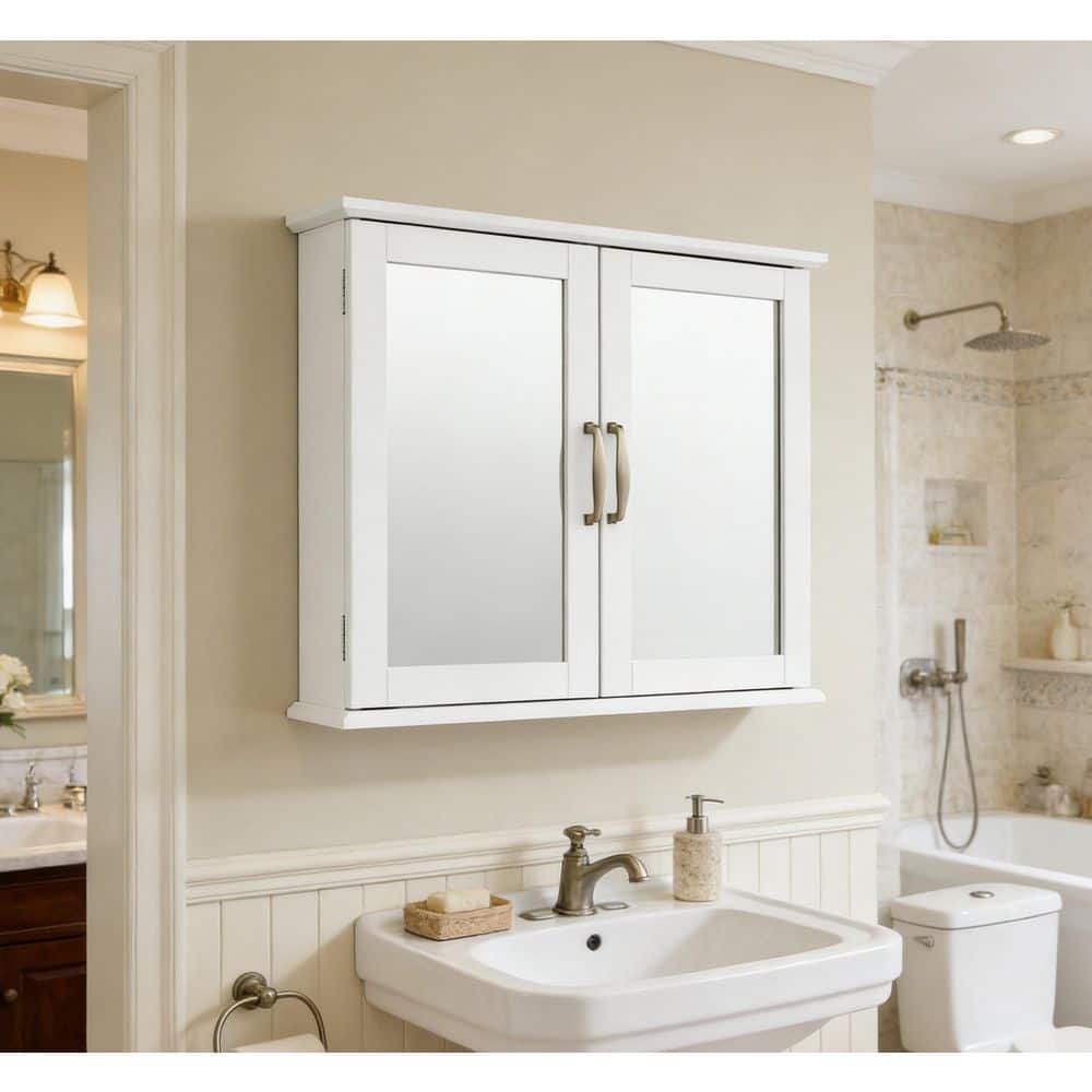 WELLFOR 23.5 in. W x 5.5 in. D x 19.5 in. H Bathroom Storage Wall Cabinet in White (1)