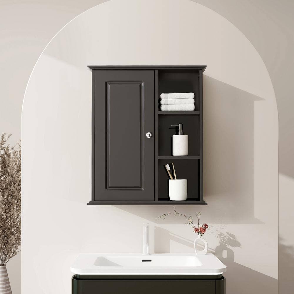 Tileon 23.60 in. W x 7 in. D x 27.6 in. H Bathroom Storage Wall Cabinet in Black Ready to Assemble (2)