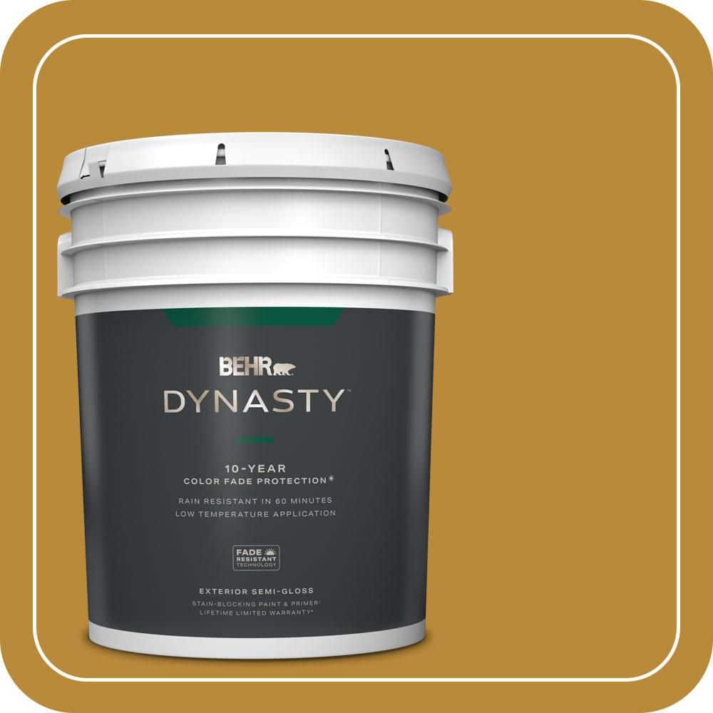 BEHR DYNASTY 5 gal. #S-H-350 Burmese Gold Semi-Gloss Exterior Stain-Blocking Paint & Primer