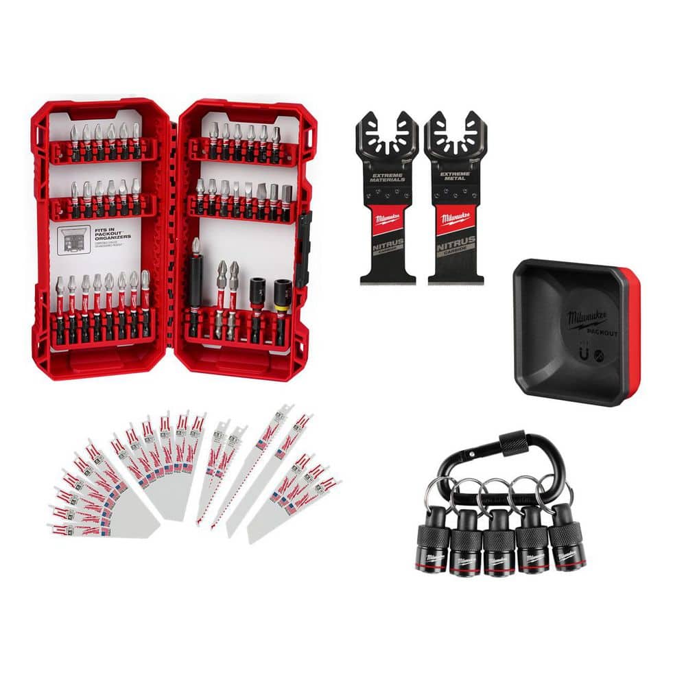 Milwaukee SHOCKWAVE Bit Set (40-Piece) w/SAWZALL Blade Set (19-Pc), Nitrus OMT Blades (2-Pc), PACKOUT Magnetic Bin & Carabiner (1)