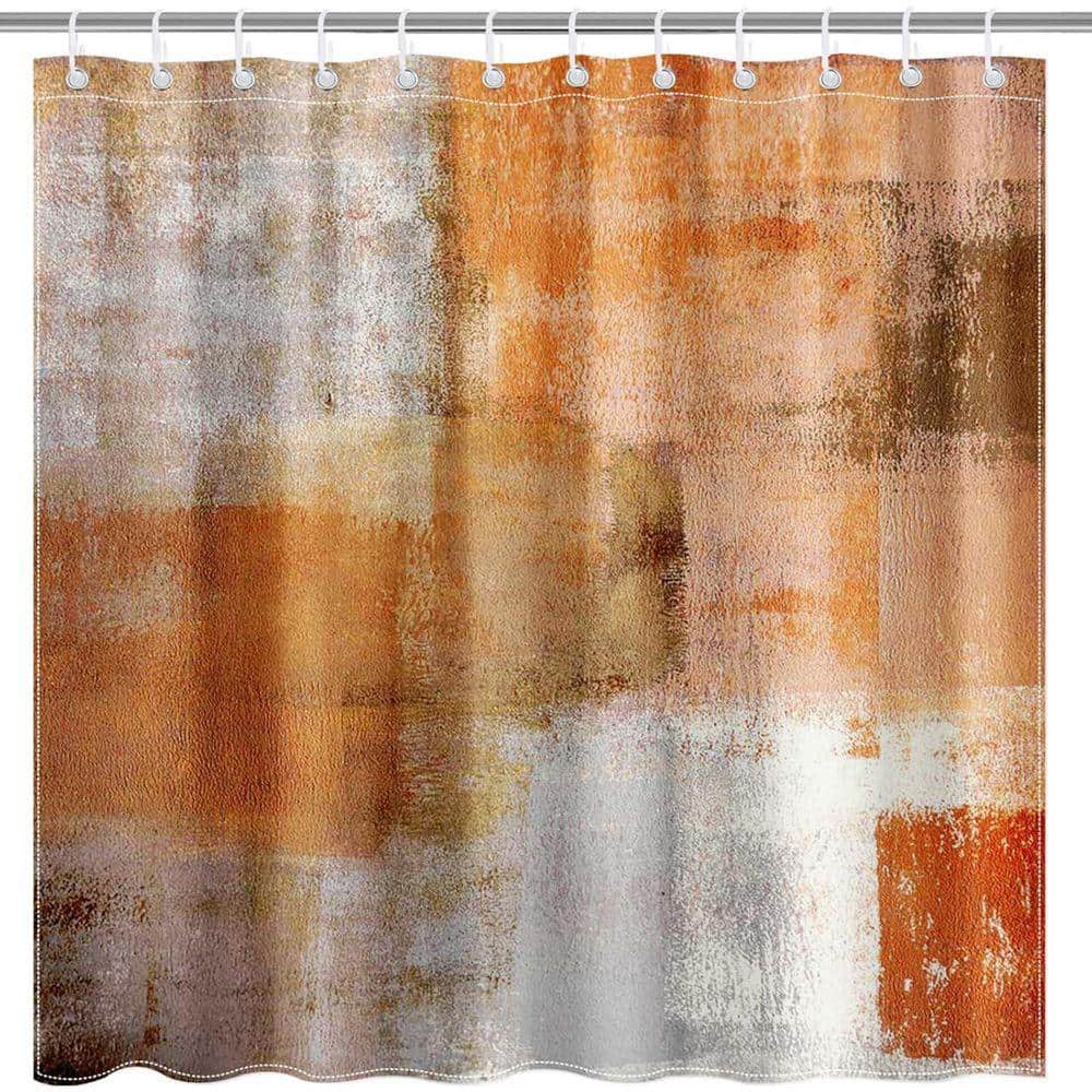 JFVKAF Abstract Art Shower Curtain 72 x 72 in. Orange and Grey Painting Bathroom Bathtub Curtain with 12 Hooks Polyester