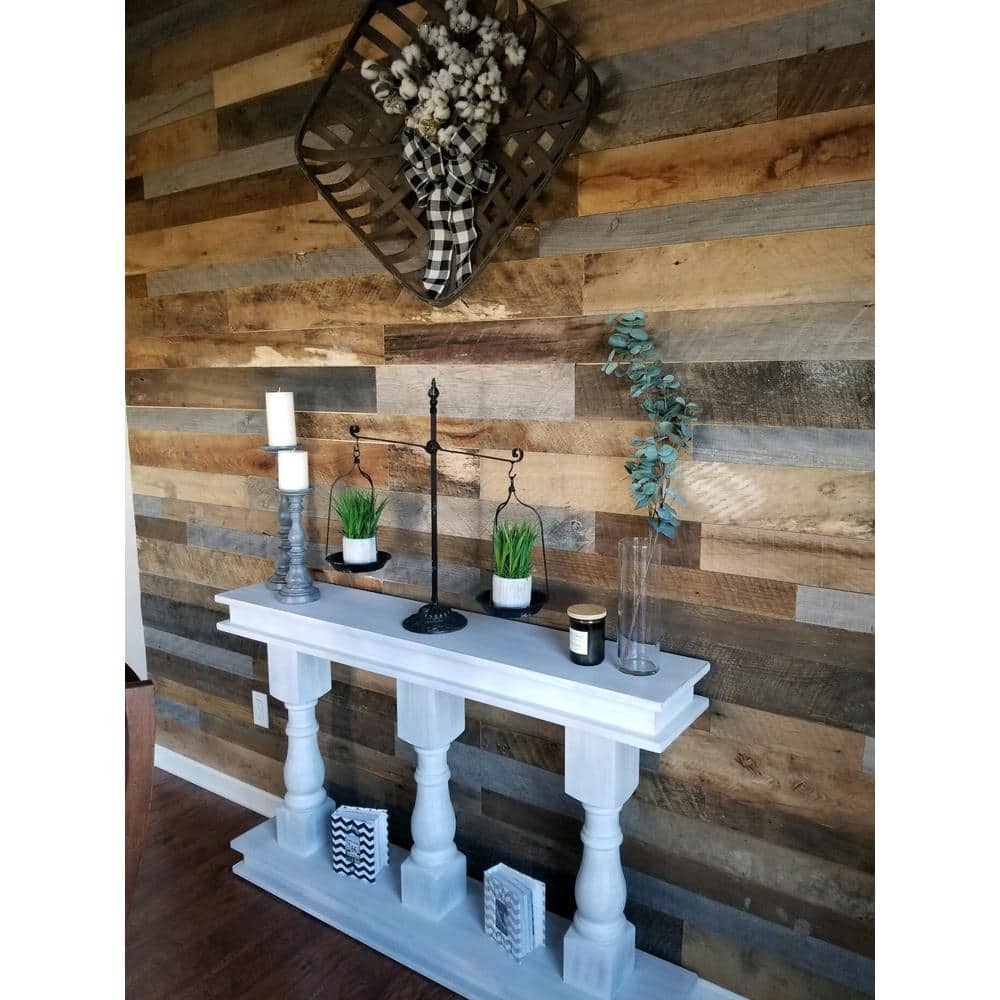 Vintage Timber 3/8 in. x 4 ft. Random Width 3 in. - 5 in., 10 sq. ft. Brown/Grey Barnwood Planks Decorative Wall Panel (3)