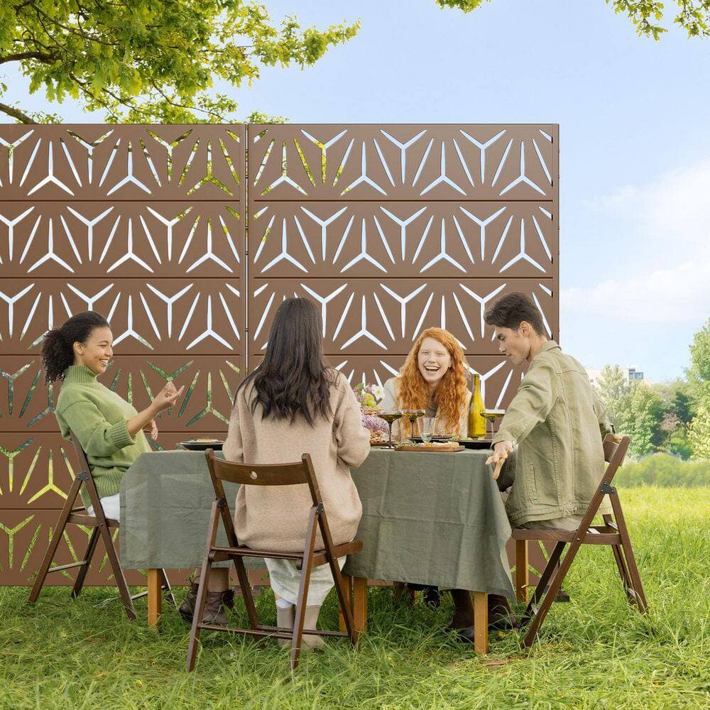 Dovelina 2-Piece 47 in. x 72 in. Brown Textured Metal Garden Screens Outdoor Privacy Screen (3)