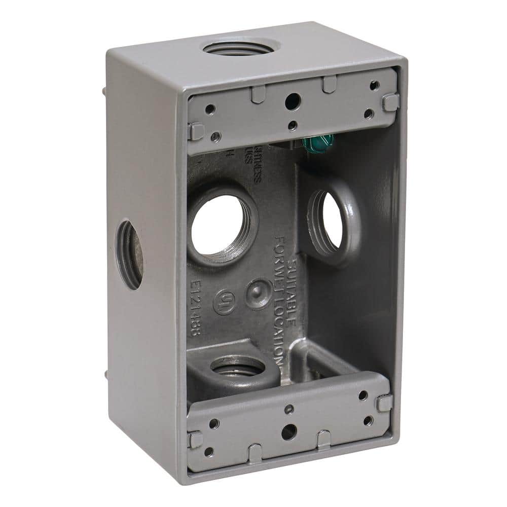 Commercial Electric 1-Gang Metal Weatherproof Side Entry Electrical Outlet Box with (5) 1/2 inch Holes, Gray (2)