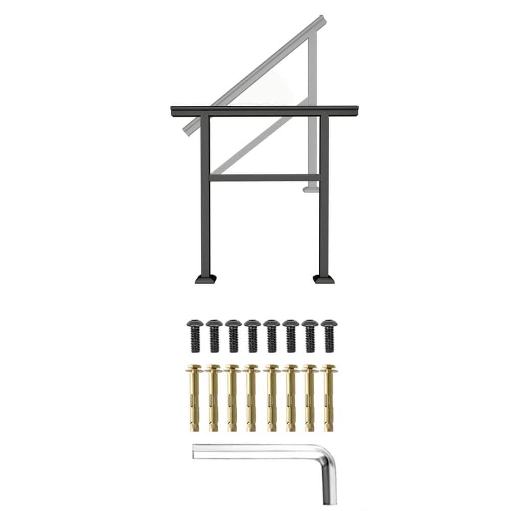 Laybus 60 in. x 34 in. Black Aluminum and Iron Hand Rails for Outdoor Steps, Fits 0 to 5 Steps, Outdoor Steps for Porch Deck (1)