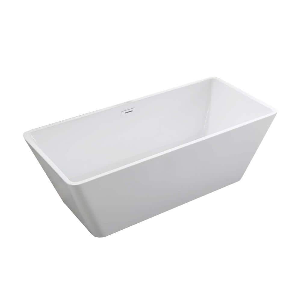 Bellaterra Home Rieti 66.9 in. x 31.1 in. Acrylic Flatbottom Freestanding Soaking Bathtub with Center Drain in Glossy White (1)